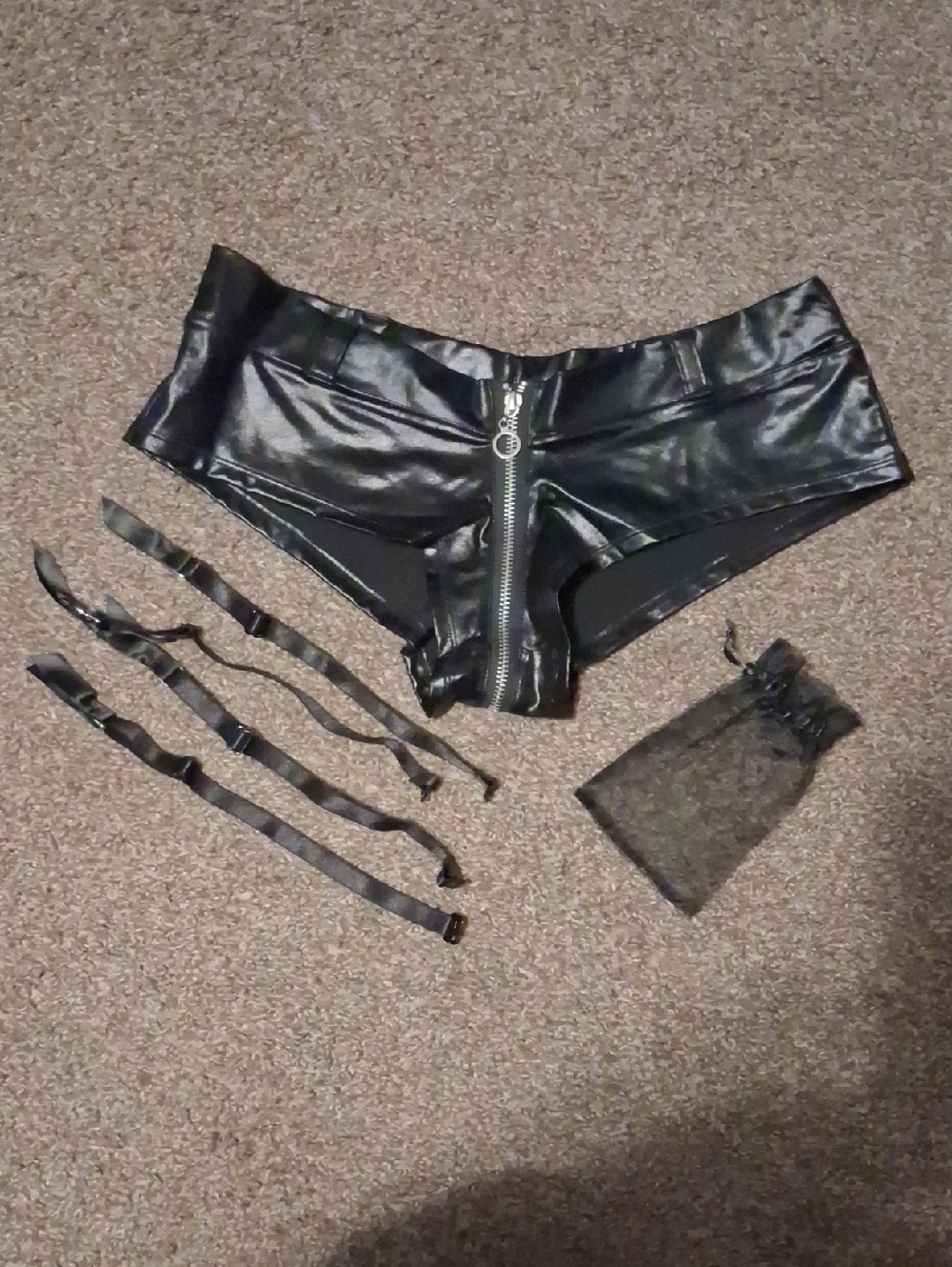 Black Faux Leather Zip-Front Women's Lingerie